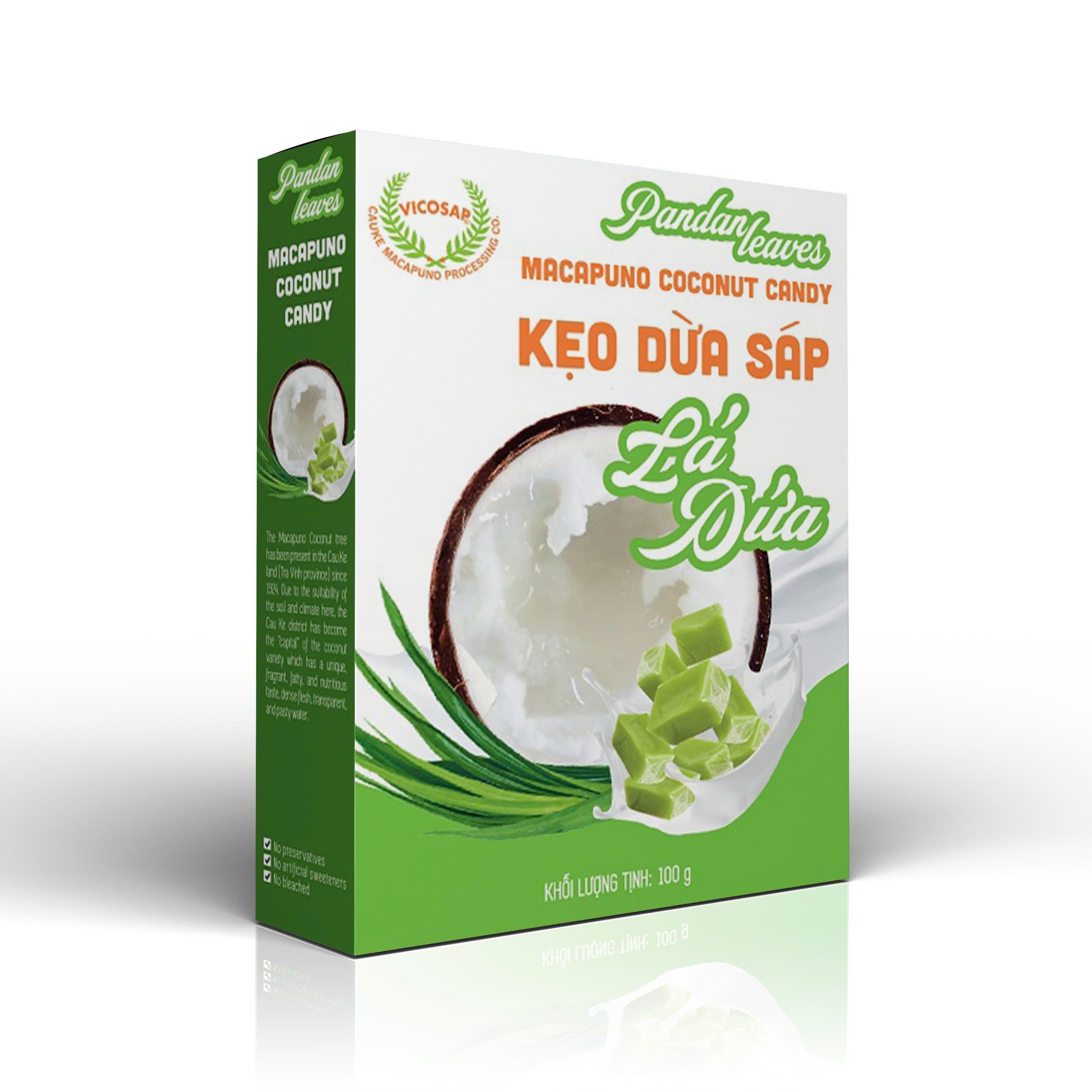 Kẹo dừa sáp Lá dứa hộp 100gr